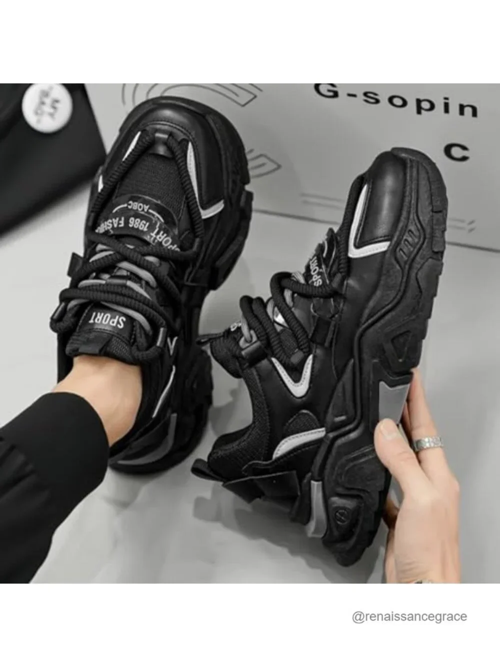 Men's Chunky Platform Sneakers Lace-Up Non-Slip Casual Athletic Shoes